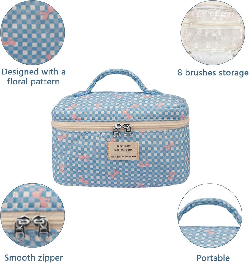 Gosect Large Makeup Bag, Cute Cosmetic Bag for Women Girls, Floral Coquette Aesthetic Toiletry Bag, Travel Make Up Organizer Bag (Blue Butterfly) - Image 4